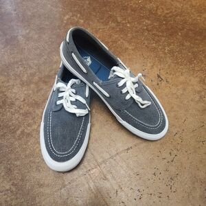 Mens' Dockers Fenmore Casual Gray Canvas Boat Shoes W/ White Accents Size 9.5